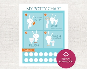 Potty Training Chart - Bunny Printable PDF for boys, girls, kids routine chart - Instant Download
