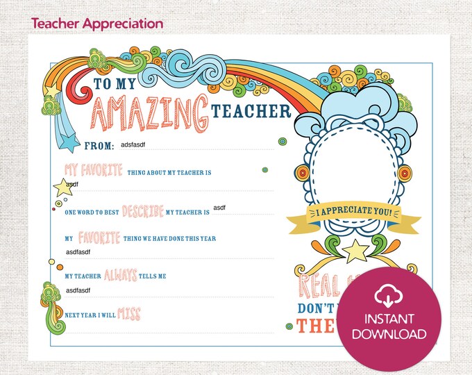 Teacher Appreciation Printable: Personal &amp; Thoughtful Gift for - Etsy