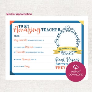 Teacher Appreciation Printable: Personal &amp; Thoughtful Gift for Teacher ...