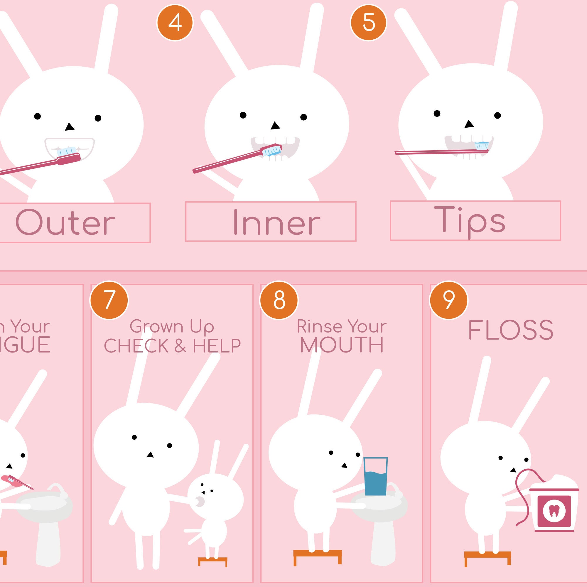 Brush Your Teeth Chart Cute Bunny Printable for Boys, Girls, Toddlers