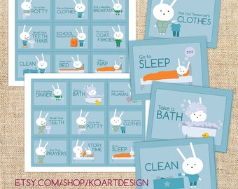 Morning and Bedtime Routine Cards for Boys and Girls - Instant Download