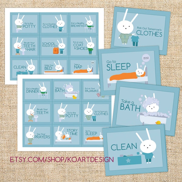 Morning and Bedtime Routine Cards for Boys and Girls - Instant Download
