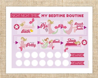 Mermaid Bedtime Routine Chart for Girls, Boys, Children - Printable PDF