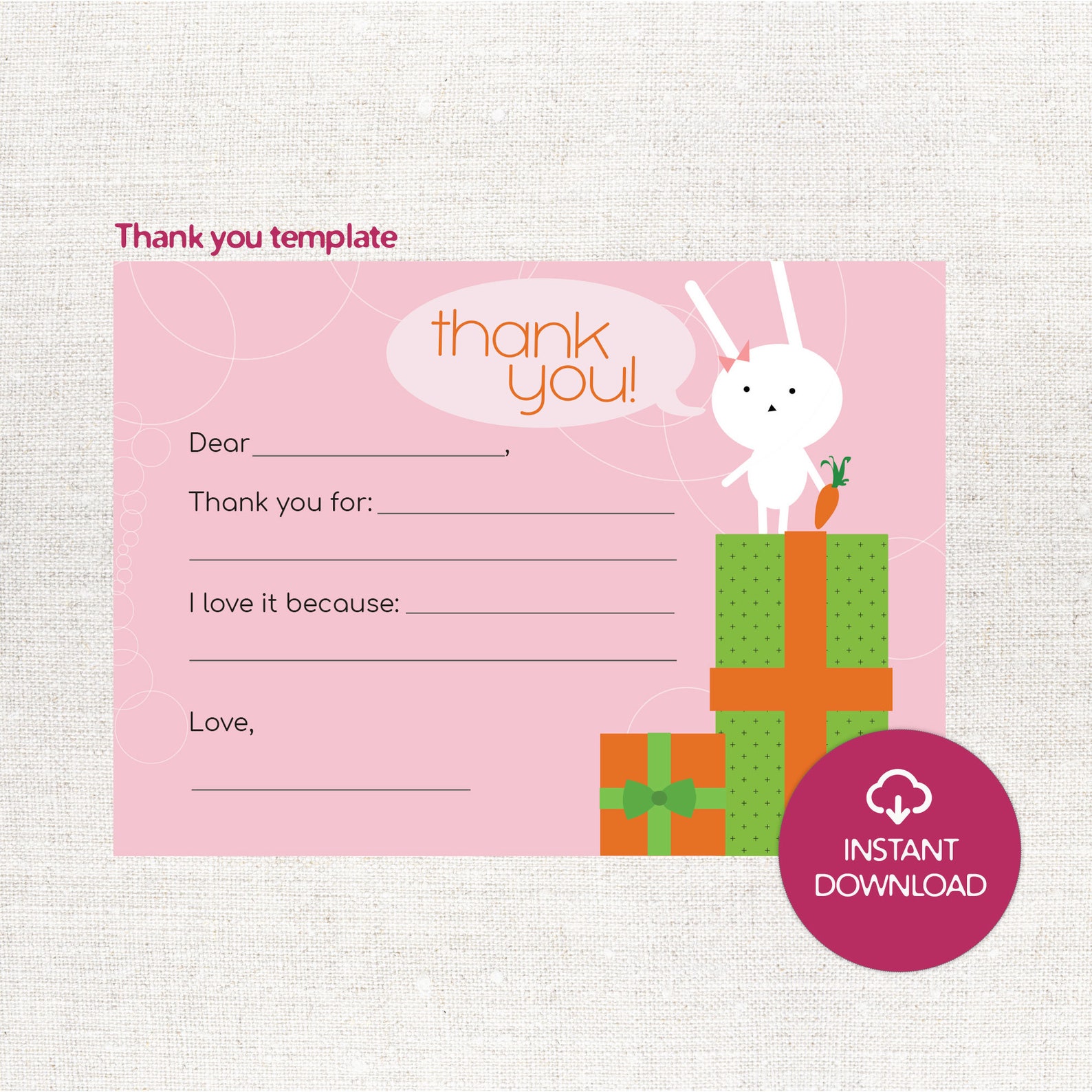 Thank You Template for kids Printable PDF for Boys and | Etsy
