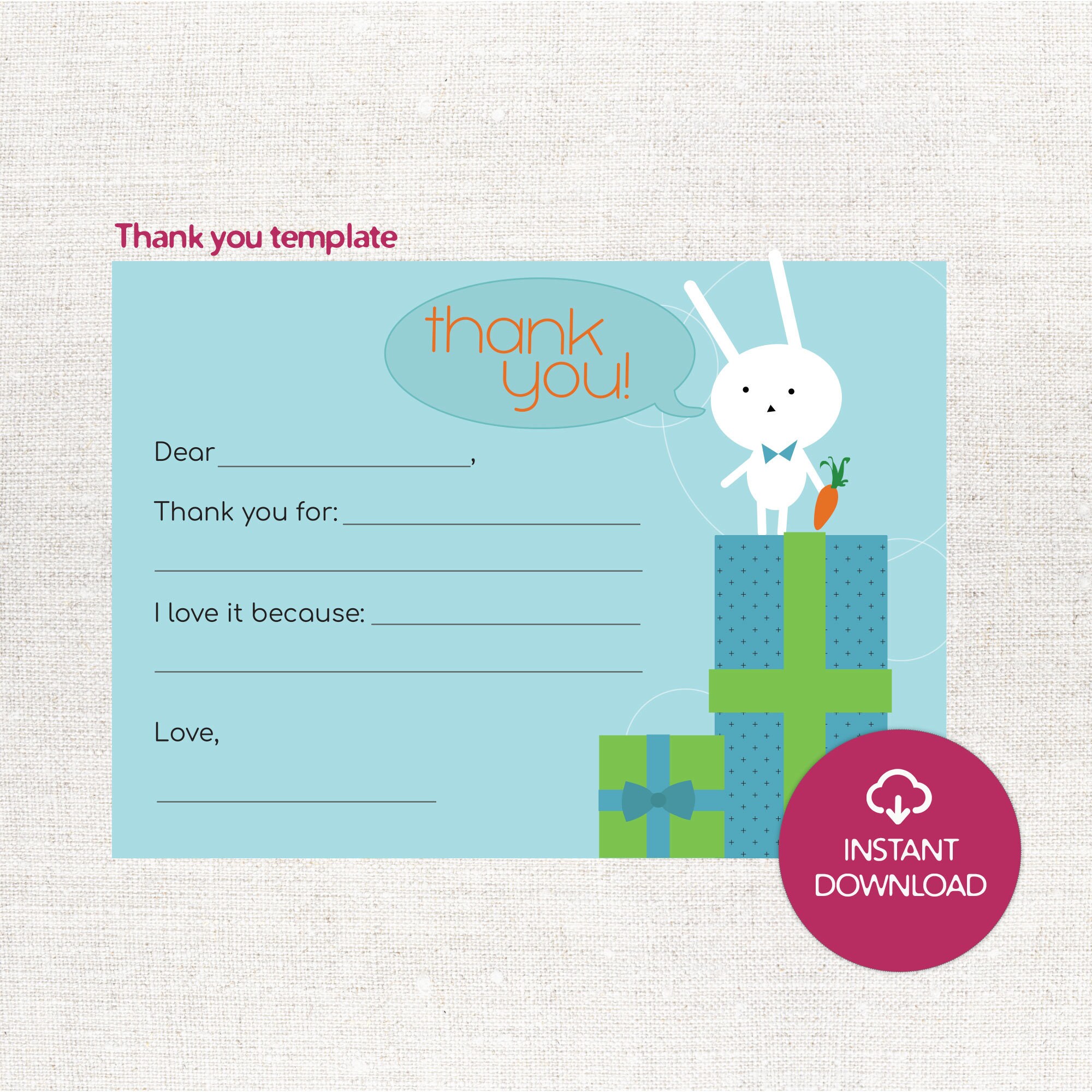 Thank You Template for Kids - Printable PDF for Boys and Girls - Etsy