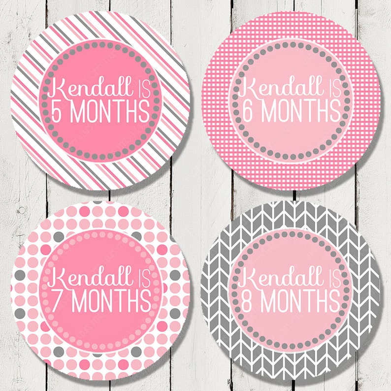 Monthly Bodysuit Stickers - Set of 16 Personalized Monthly Milestone Stickers for Girls newborn to 12 months #065