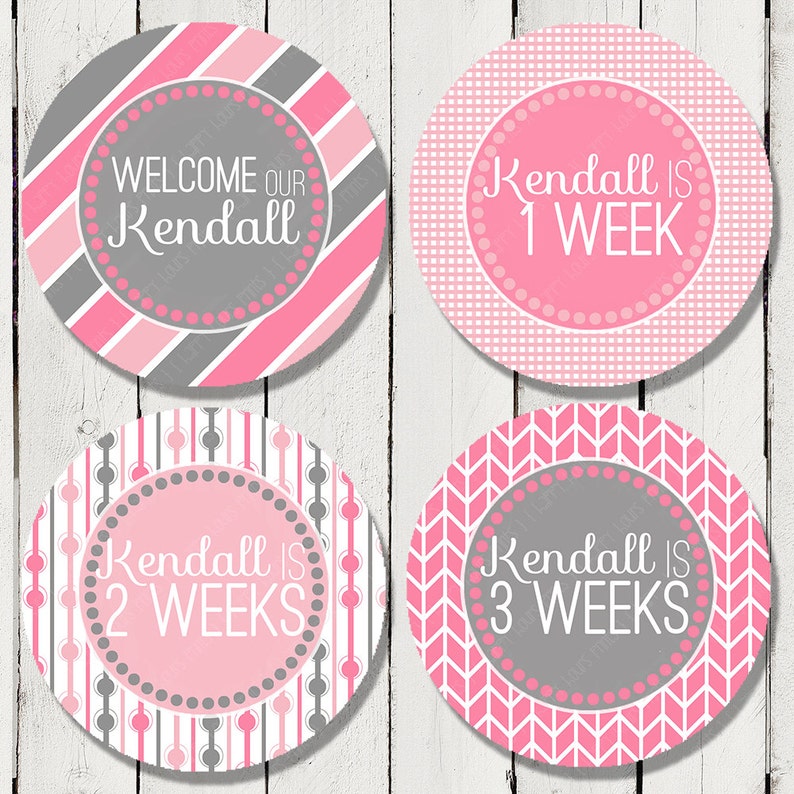Monthly Bodysuit Stickers - Set of 16 Personalized Monthly Milestone Stickers for Girls newborn to 12 months #065
