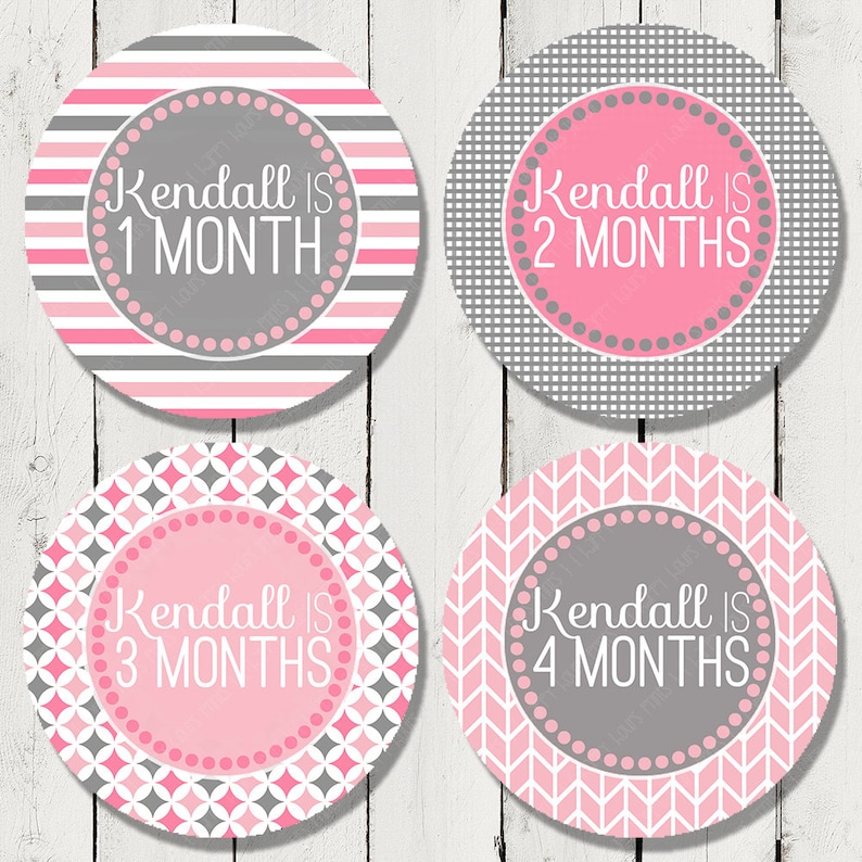 Monthly Bodysuit Stickers - Set of 16 Personalized Monthly Milestone Stickers for Girls newborn to 12 months #065