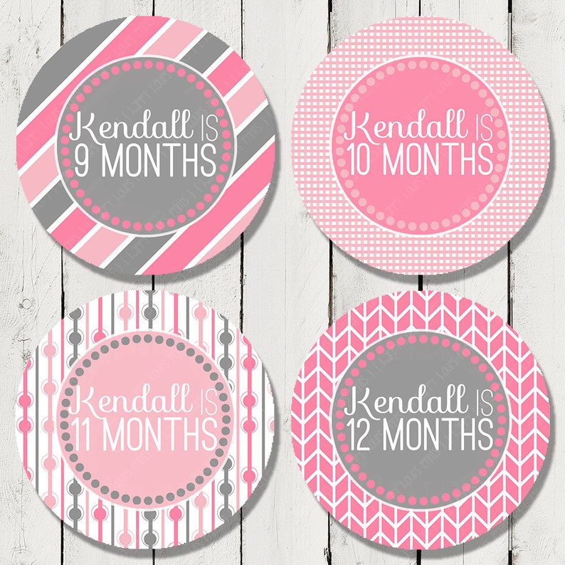 Monthly Bodysuit Stickers - Set of 16 Personalized Monthly Milestone Stickers for Girls newborn to 12 months #065