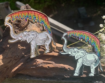 Elephant's Rainbow • Lucky Elephant Enamel Pin • Glitter • Glow-In-The-Dark • Elephant Gift • Pride • Lapel Pin