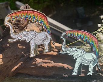 Arcoíris del Elefante • Pin esmaltado de elefante de la suerte • Brilla en la oscuridad • Regalo de elefante • Orgullo • Pin de solapa
