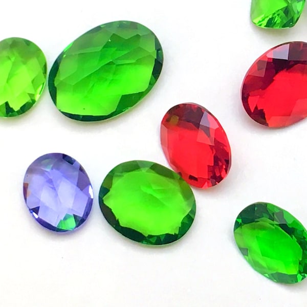 2 Pcs of Green/Red/Tanzanite Helenite 8x10mm Oval Cut Loose Stones
