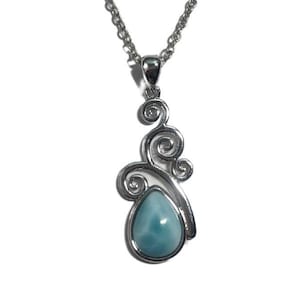P6722 Natural Caribbean Ocean Blue Larimar Sterling Silver Pendant Gift for Her