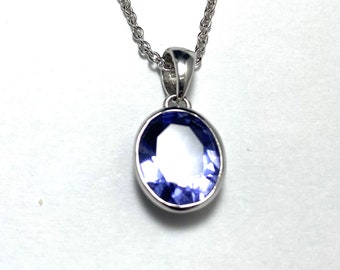 P10810B Classic Style Mt St Helens Purple Twilight Oval (8x10mm) Helenite Bezel Set Sterling Silver Pendant Gift for Her