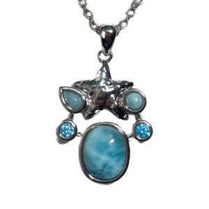 P8070 Natural Caribbean Ocean Blue Larimar Sterling Silver Pendant Gift for Her