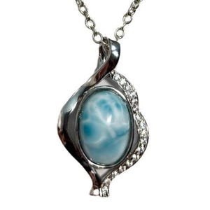 P4243 Natural Caribbean Ocean Blue Larimar Sterling Silver Pendant Gift for Her