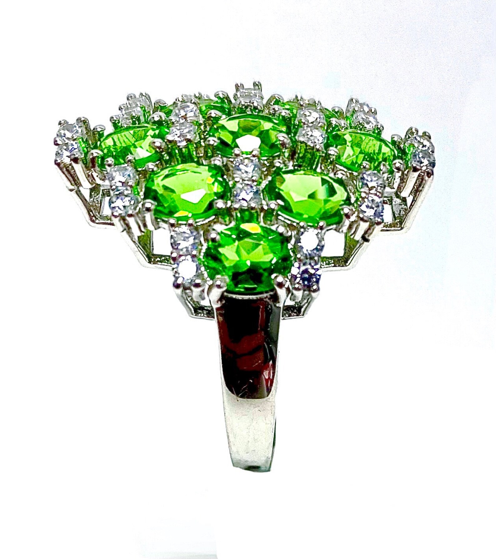 Helenite Rings R6327G Cluster Style Mt St Helens Green Helenite May Birthstone ...