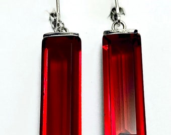 E40824L Classic Mt St Helens Rectangle  Helenite Channel Set Levelback Dangling Earrings Gift for Her