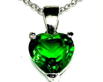 P30606 Classic Green Mt St Helens Helenite Heart Shape 6mm Sterling Silver Pendant Gift for Her