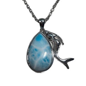 P8068 Natural Caribbean Ocean Blue Larimar Sterling Silver Pendant Gift for Her