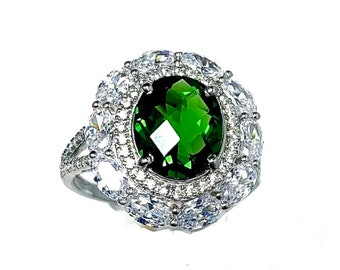 R6374G Gorgeous Mt St Helens Green Helenite May Birthstone Sterling Silver Dinner Ring Gift for Her