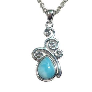 P6723 Natural Caribbean Ocean Blue Larimar Sterling Silver Pendant Gift for Her