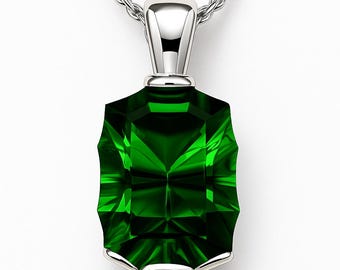P4552 Fancy Cut 8x10mm 2.1Ct  Octagon Shape Mt St Helens Green Helenite May Birthstone 925 Sterling Silver Pendant Gift for Her