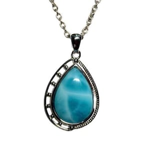 P8069 Natural Caribbean Ocean Blue Larimar Sterling Silver Pendant Gift for Her