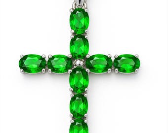 P4236G Mt St Helens Green Helenite May Birthstone Cross Sterling Silver Pendant Gift for Her