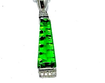 P50406C Fancy Cut Mt. St. Helens Helenite w/ CZ Sterling Silver Pendant Gift for Her