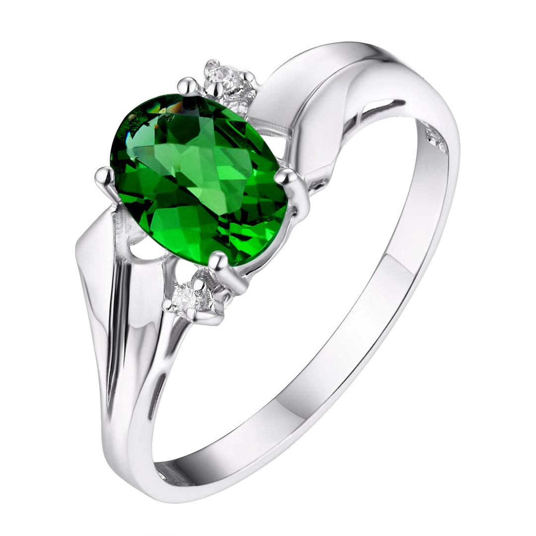 Helenite Rings R1165G Accented Mt. St. Helens Green Helenite May Birthstone Prong Set ...