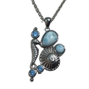 P8074 Natural Caribbean Ocean Blue Larimar Sterling Silver Pendant Gift for Her