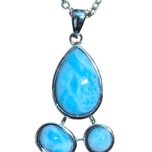 P8072 Natural Caribbean Ocean Blue Larimar Sterling Silver Pendant Gift for Her