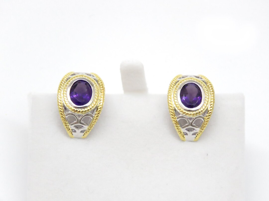 TAME-6261F Purple Amethyst French-backing Sterling Silver Earrings With ...