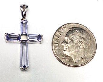 P157P Classic Mt St Helens Twilight Purple Helenite Cross White Gold Over 925 Sterling Silver Pendant Gift for Her