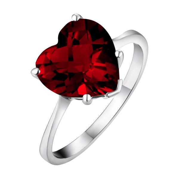 R190R Cute Mt St Helens Helenite Ruby Red July Birthstone Heart 10mm Shape Solitaire Sterling Silver Ring Gift for Her