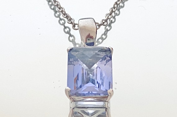 P40810 Classic Traditional Style Mt St Helens Purple Rectangle Shape Helenite Prong Set Sterling Silver Pendant Gift for Her