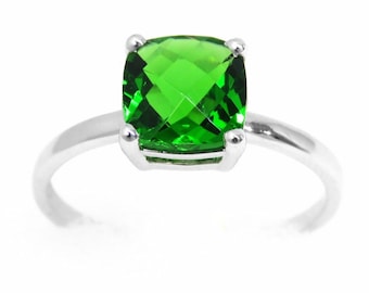 R90808G Classic Style Mt St Helens Green Helenite May Birthstone Cushion Cut Prong Set Solitaire 925 Sterling Silver Ring Gift for Her Etsy
