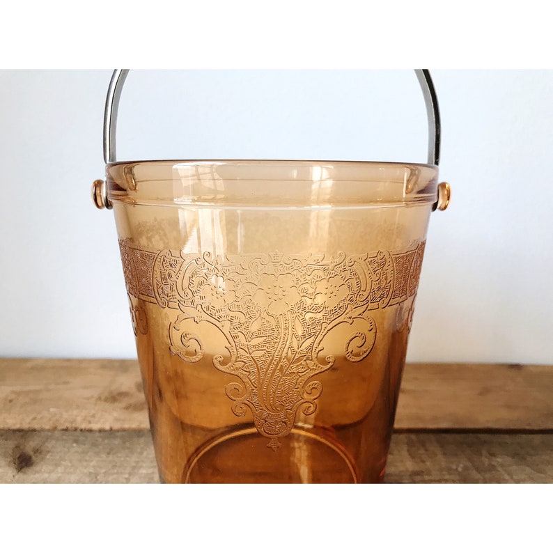 Vintage Glass Ice Bucket With Etched Design Etsy