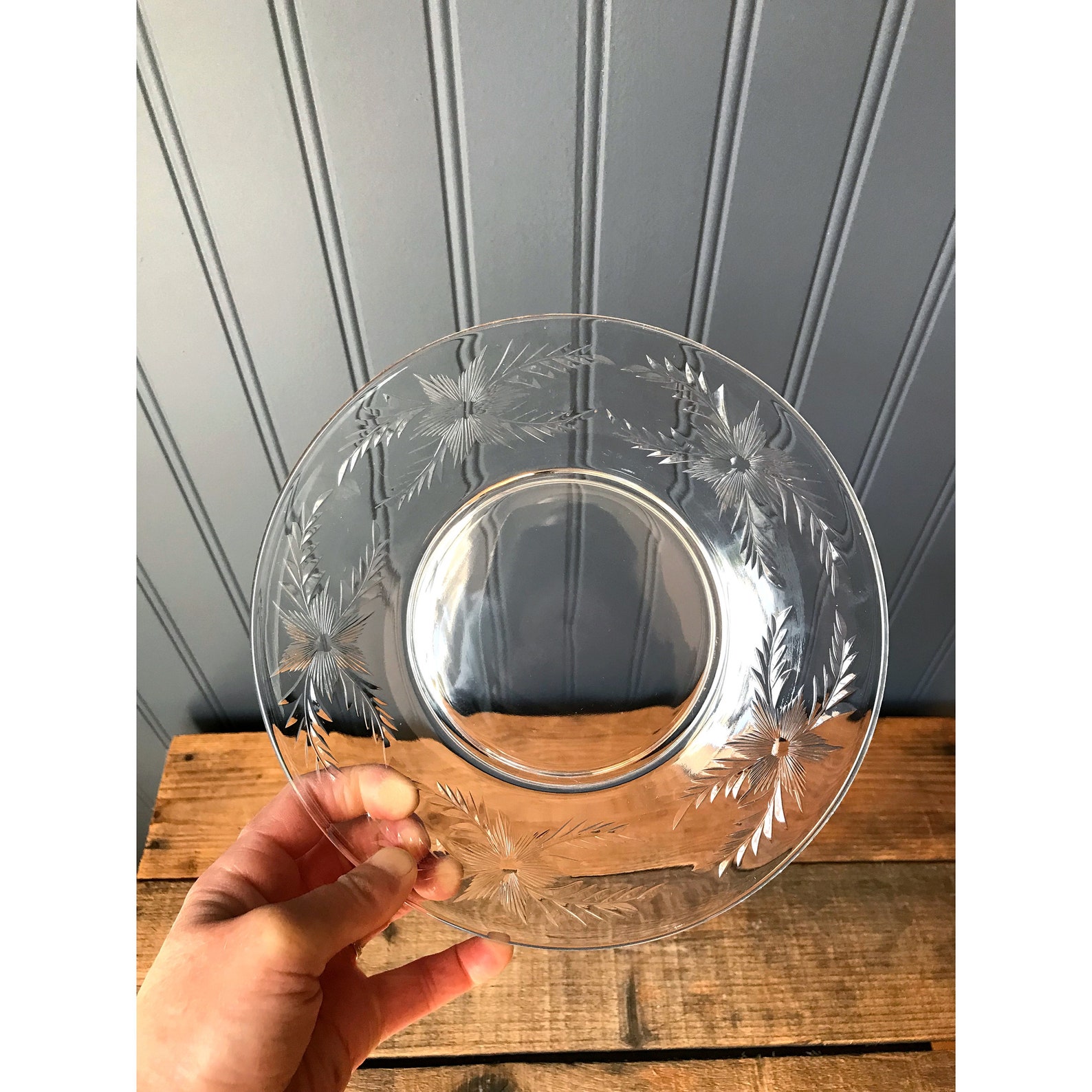 Vintage Etched Glass Salad Plate / Dessert Plate Etsy