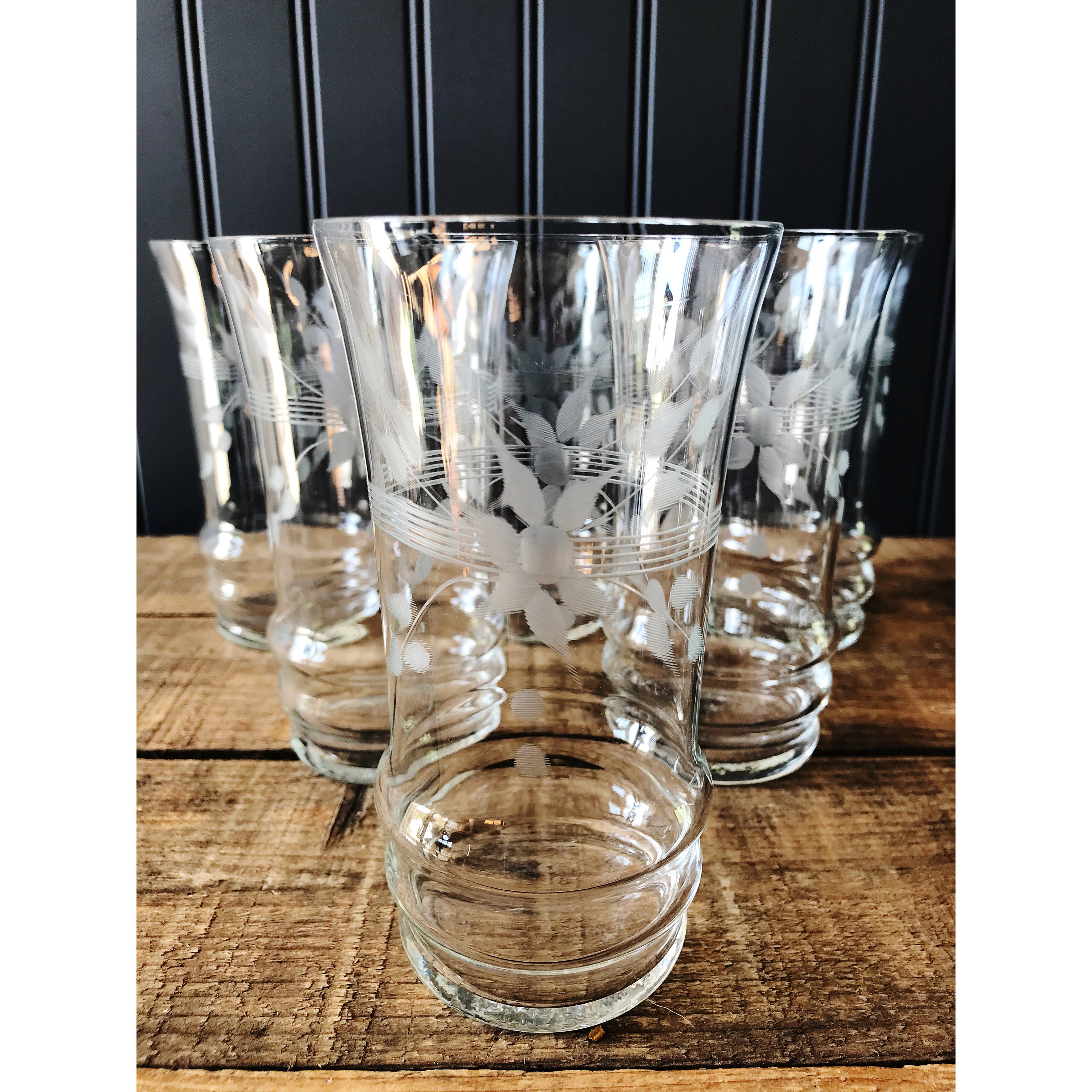 Set of 6 Vintage Etched Glass Tumblers / Highball Glasses Etsy