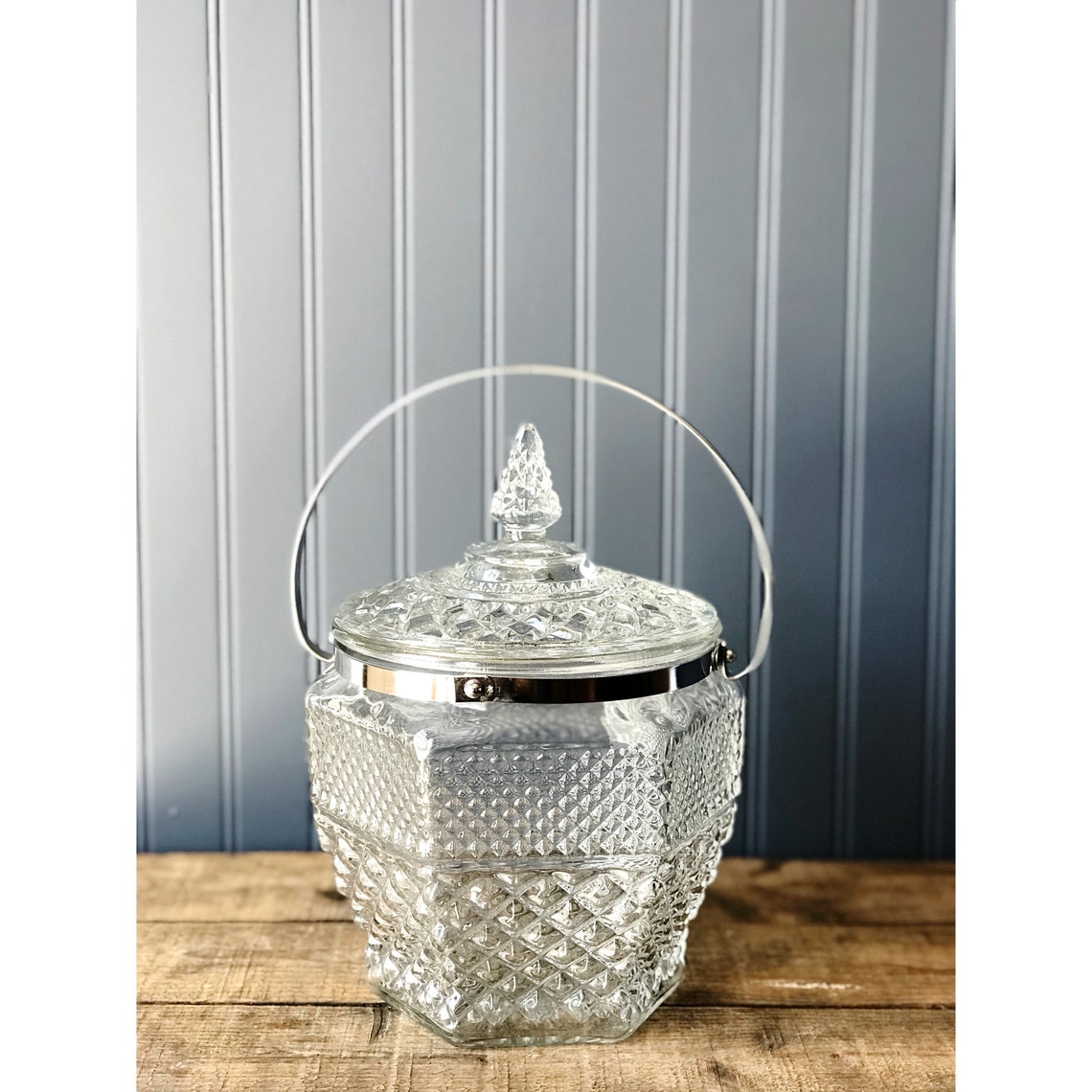 Vintage Anchor Hocking Wexford Glass Ice Bucket with Lid Etsy