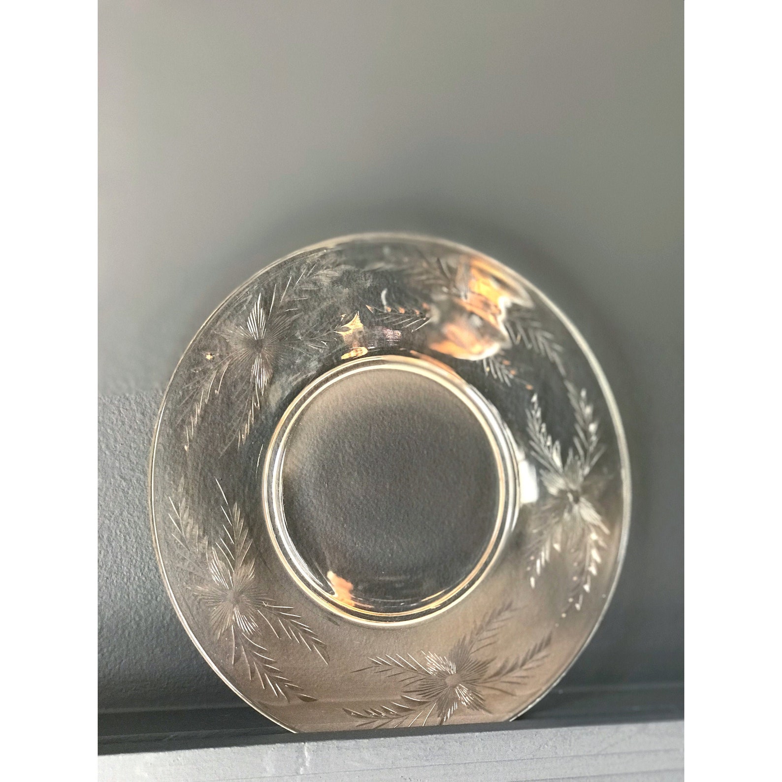 Vintage Etched Glass Salad Plate / Dessert Plate Etsy