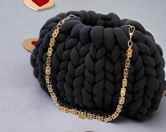 Gruba bawełniana torba wykonana ręcznie w kolorze niebieskim