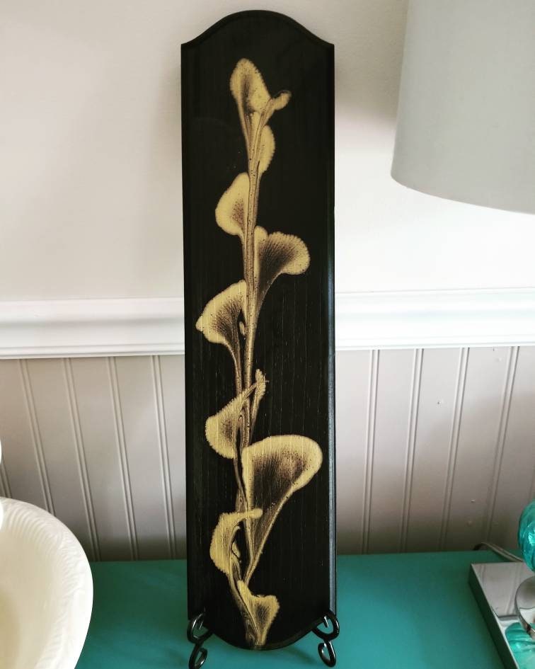 Black and Gold Acrylic Flower Painting Abstract String Chain Etsy