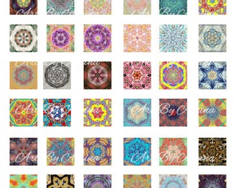 Mandala Digital Collage Hoja Imprimible Descargar para Azulejos Colgantes Papel Artesanía 1 pulgada