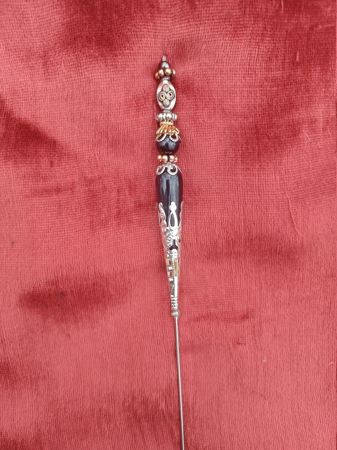 Voodoo Pin 8 Inch Black Agate Copper Silver Etsy