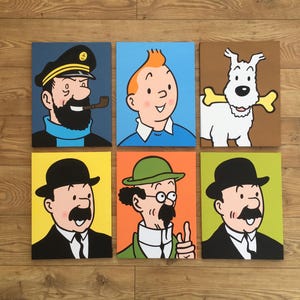 Tintin set of six paintings 16” x 12” each Made to order please see description