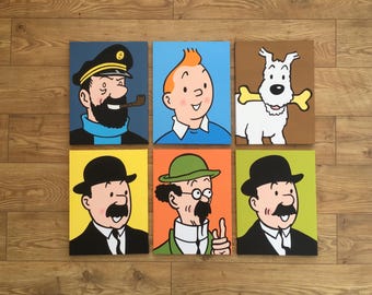 Tintin set of six paintings 16” x 12” each Made to order please see description