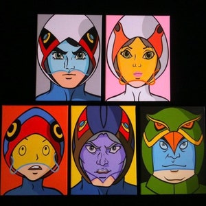 Battle of the Planets set of five 16” x 12” paintings on canvas made to order please see description